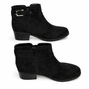 TOETOS New York “Alexis‑03” Black Suede Buckle Ankle Booties 7 M Urban Chic